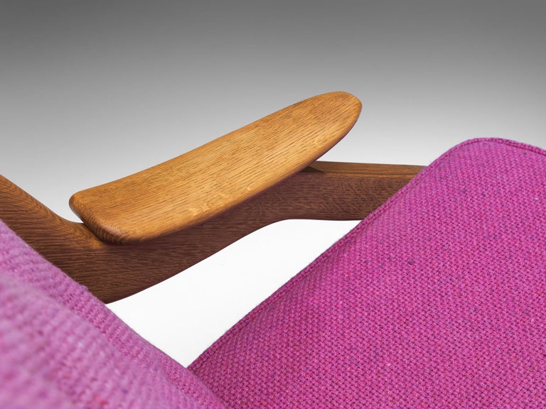 Guillerme & Chambron 'Gregoire' Lounge Chair in Pink Upholstery and Solid Oak