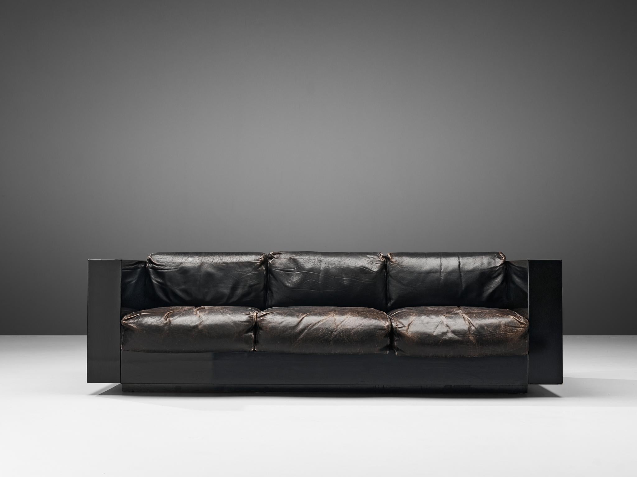 Massimo and Lella Vignelli for Poltronova 'Saratoga' Sofa in Black Leather