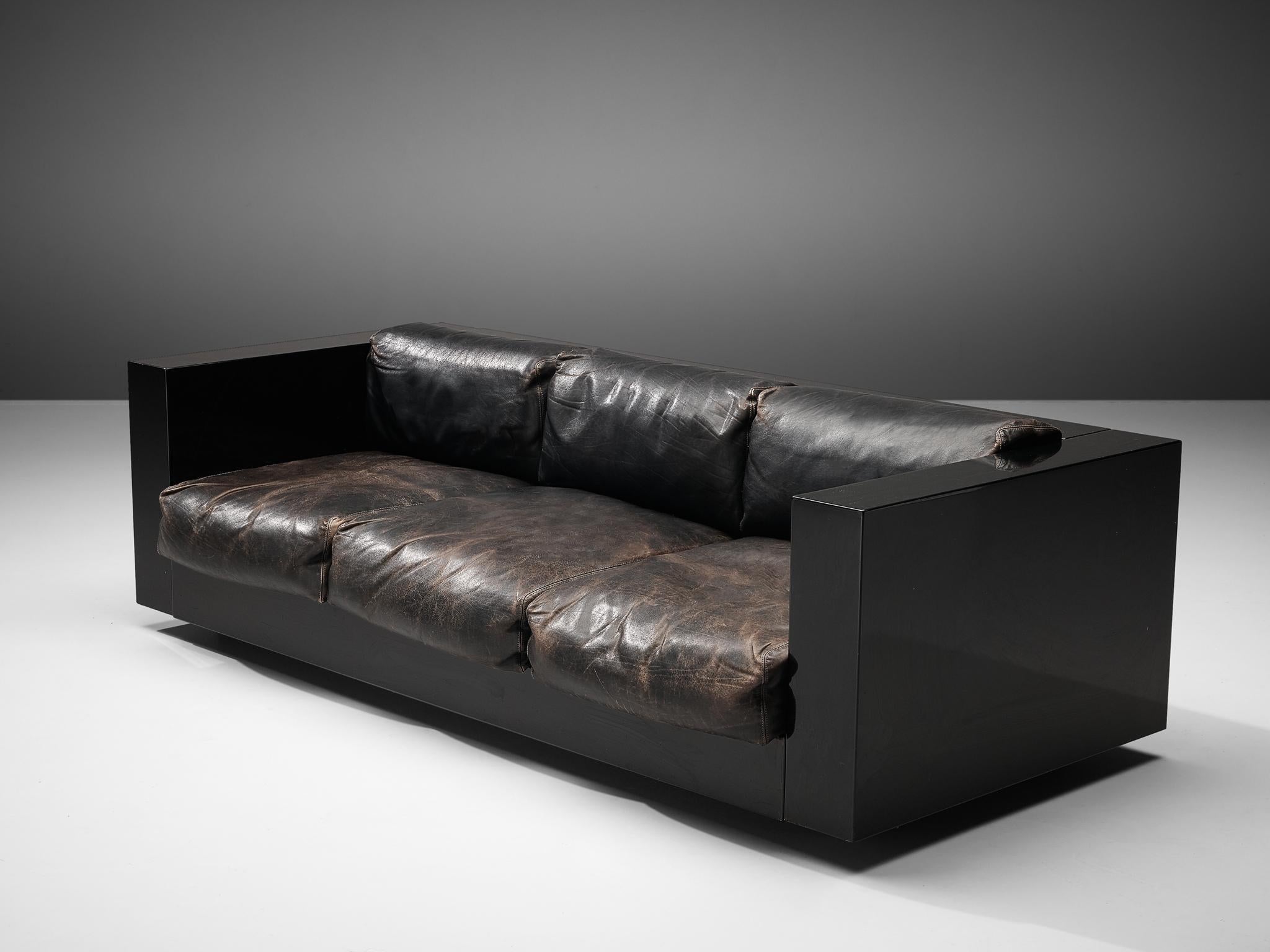 Massimo and Lella Vignelli for Poltronova 'Saratoga' Sofa in Black Leather