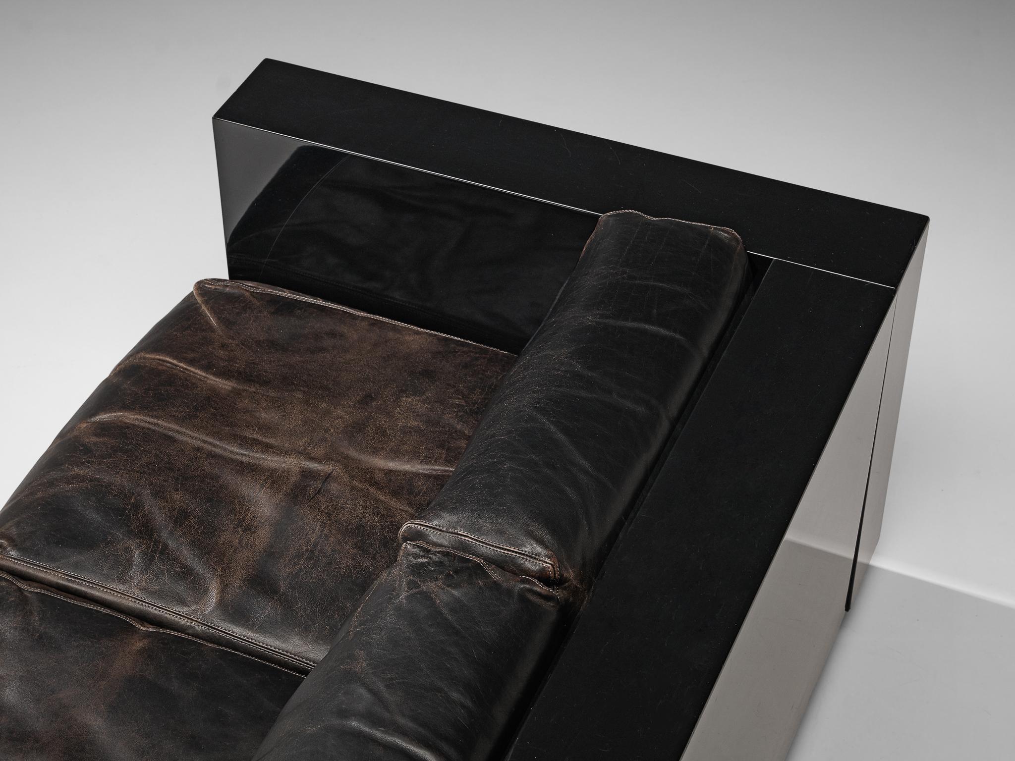 Massimo and Lella Vignelli for Poltronova 'Saratoga' Sofa in Black Leather