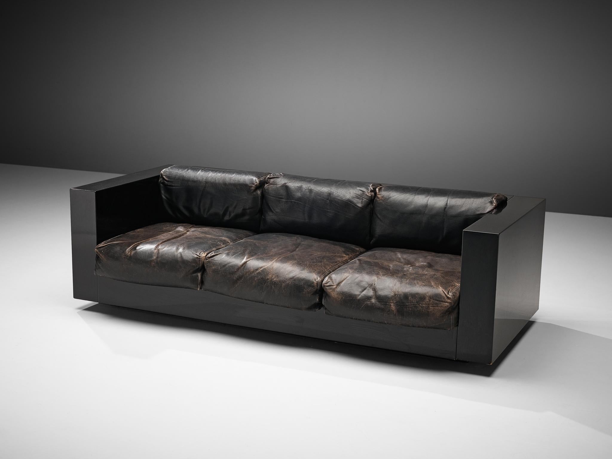 Massimo and Lella Vignelli for Poltronova 'Saratoga' Sofa in Black Leather