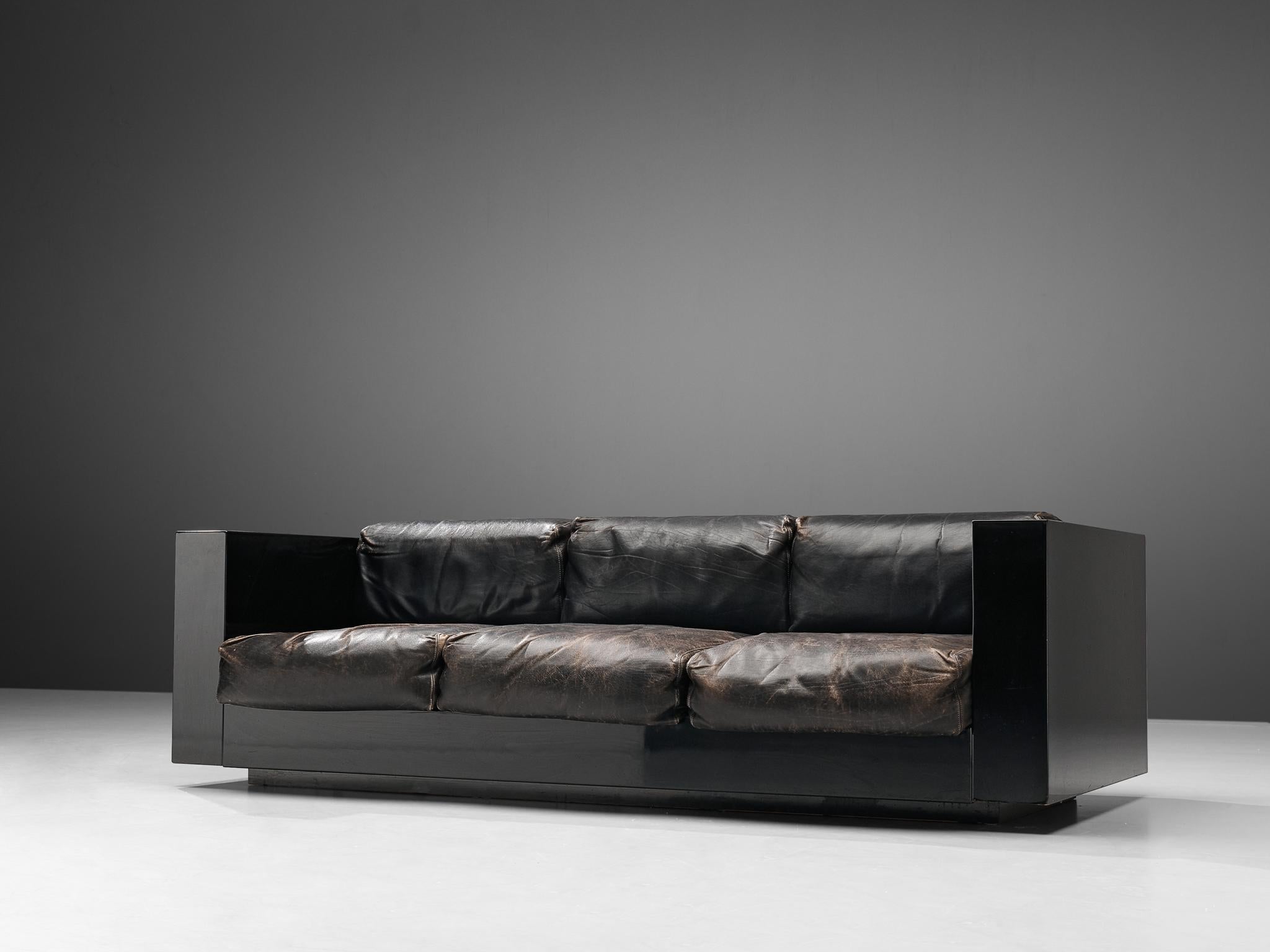 Massimo and Lella Vignelli for Poltronova 'Saratoga' Sofa in Black Leather