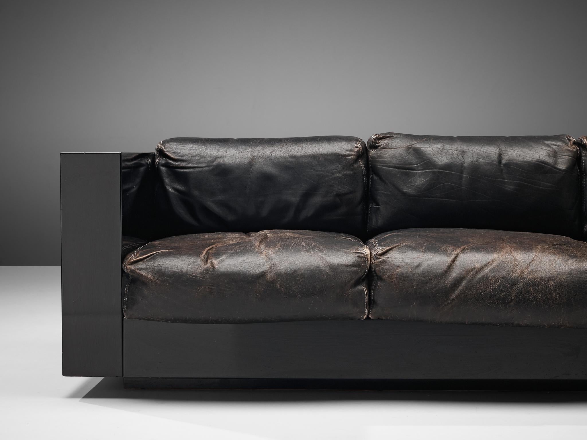 Massimo and Lella Vignelli for Poltronova 'Saratoga' Sofa in Black Leather