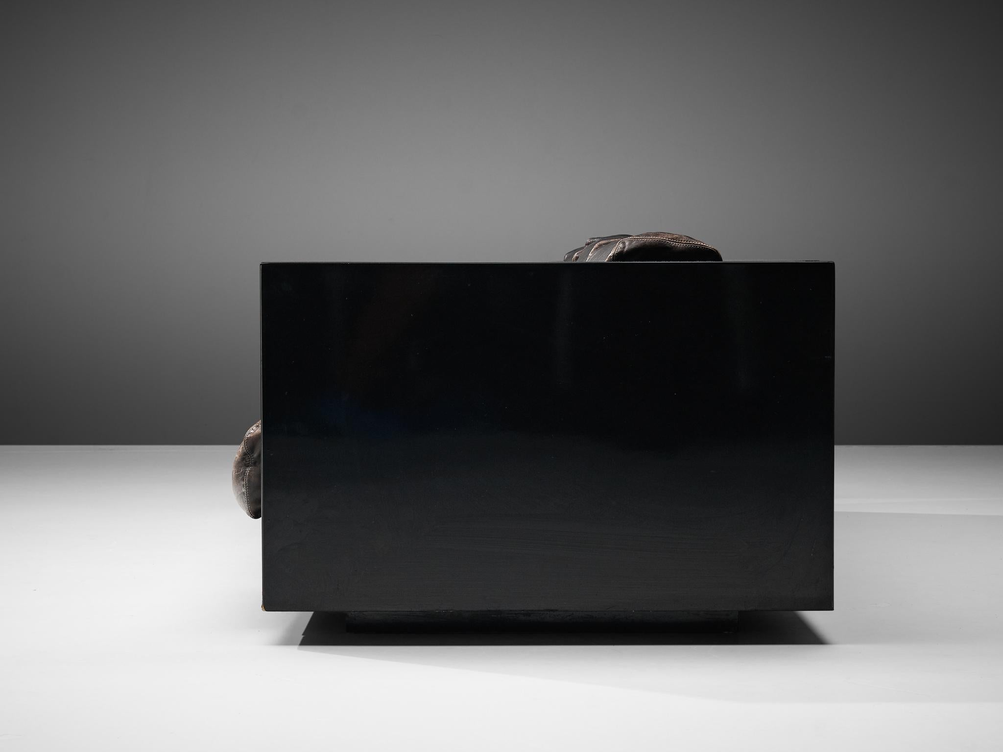 Massimo and Lella Vignelli for Poltronova 'Saratoga' Sofa in Black Leather