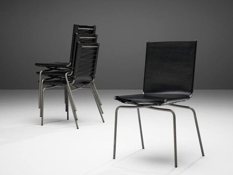 Fabiaan Van Severen Set of Dining Chairs in Black Leather