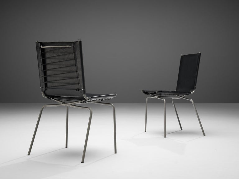 Fabiaan Van Severen Dining Chairs in Black Leather