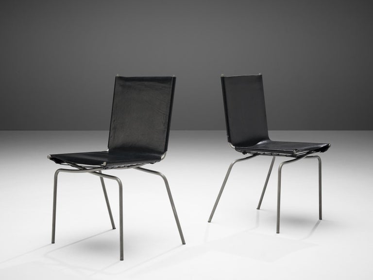 Fabiaan Van Severen Set of Dining Chairs in Black Leather