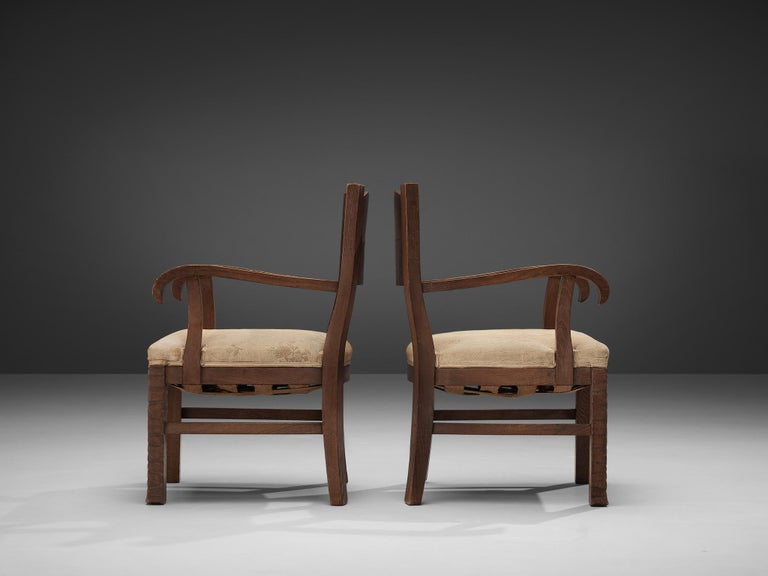 Ernesto Valabrega Pair of Rare Armchairs in Oak