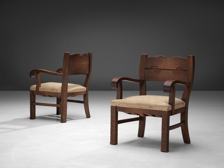 Ernesto Valabrega Pair of Rare Armchairs in Oak