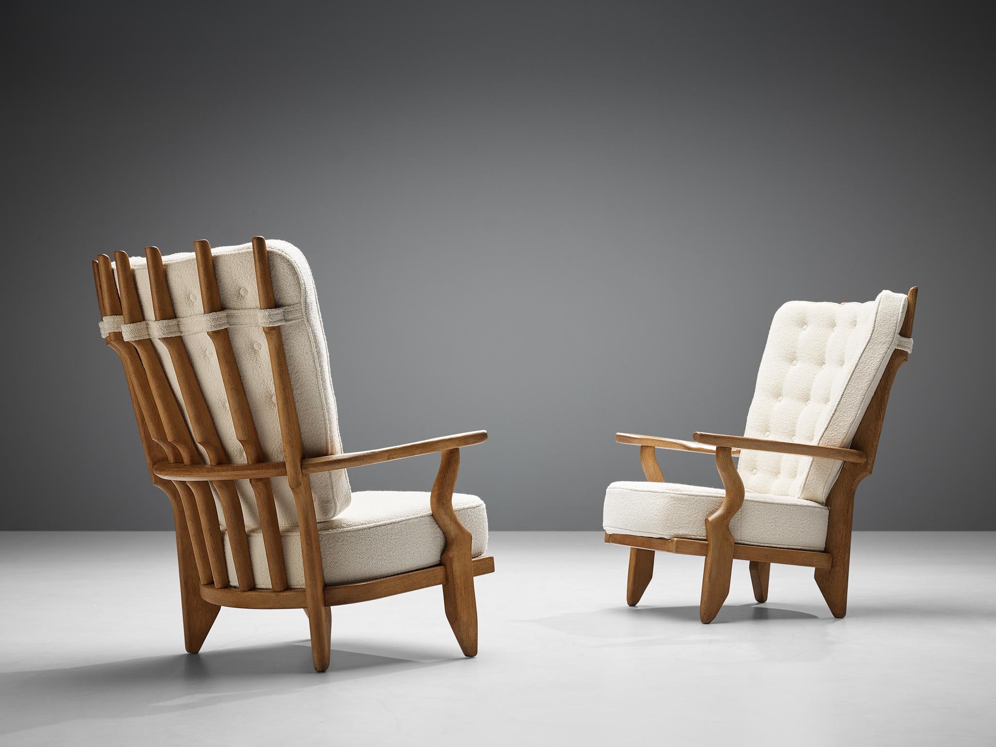 Guillerme & Chambron 'Grand Repos' Lounge Chairs in White Upholstery