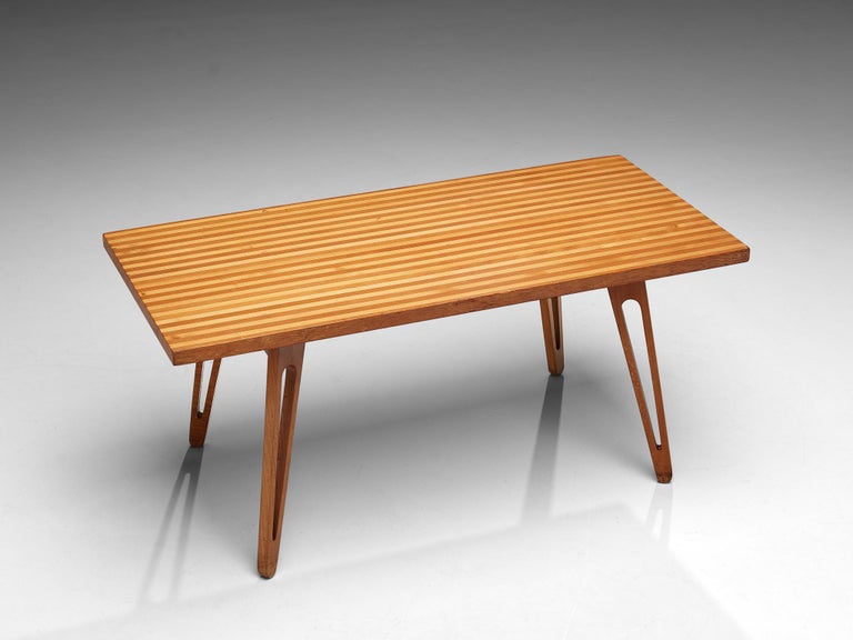 Scandinavian Coffee Table in Ash with Striped Top and Organic Legs