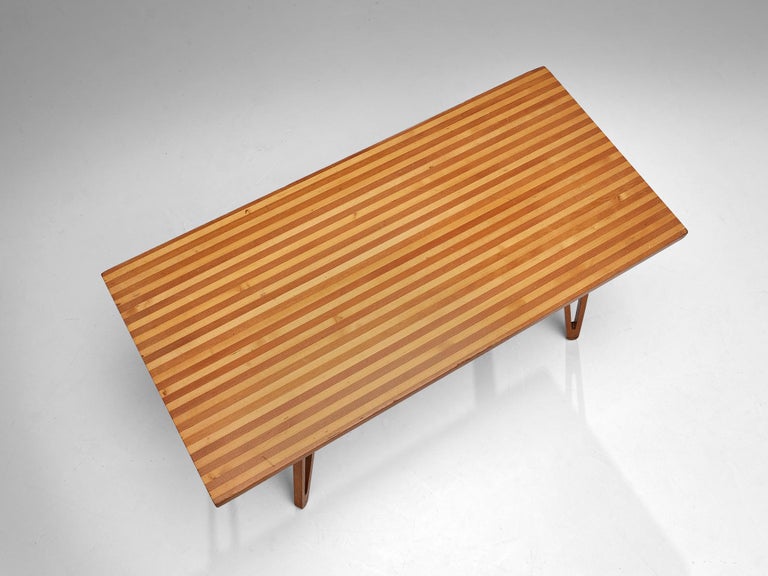 Scandinavian Coffee Table in Ash with Striped Top and Organic Legs