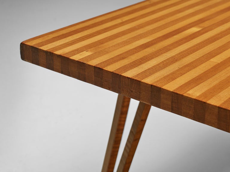 Scandinavian Coffee Table in Ash with Striped Top and Organic Legs