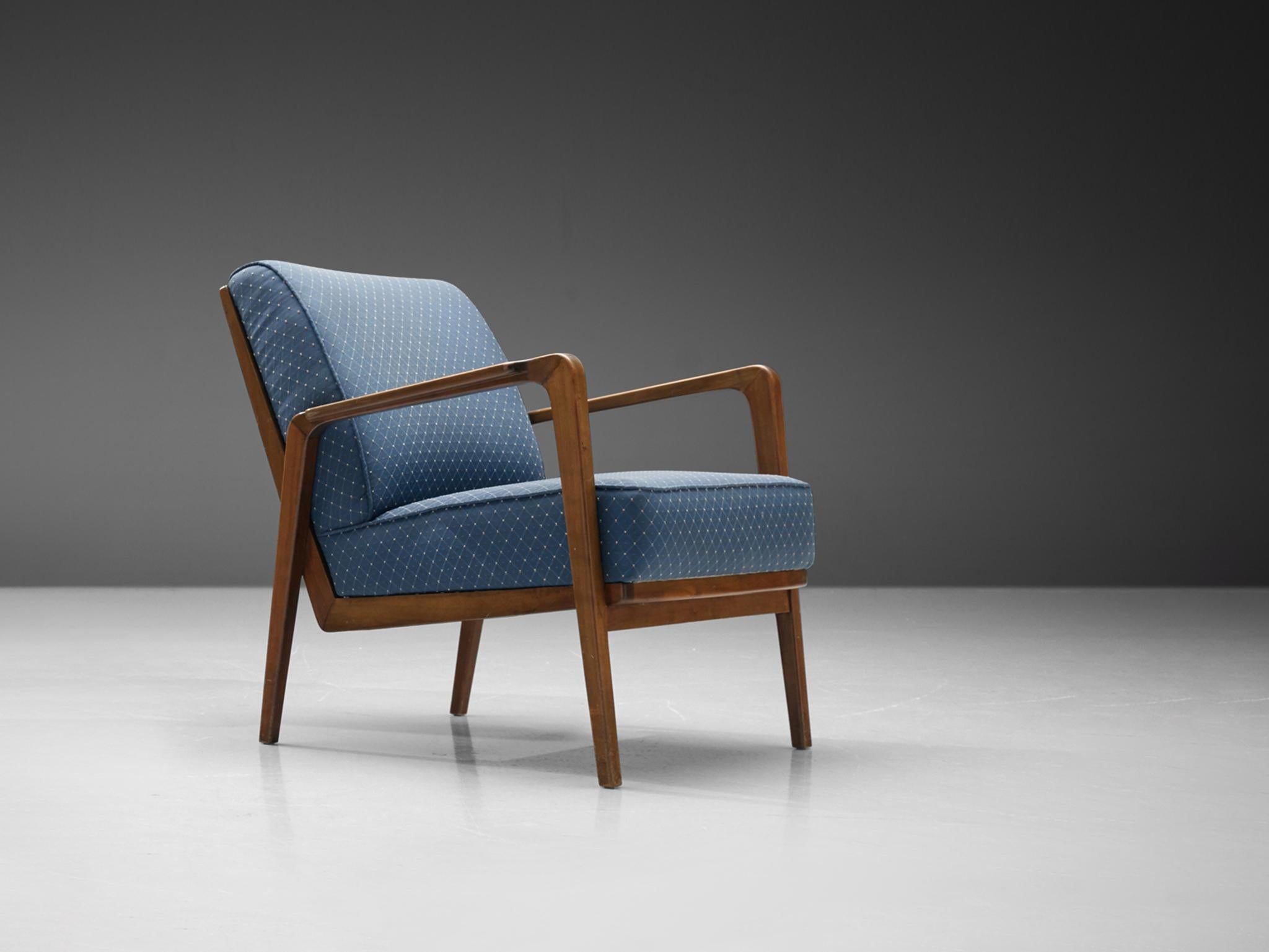 Emiel Veranneman 'La Chaise' Lounge Chair in Cherry & Blue Rhomboid Fabric