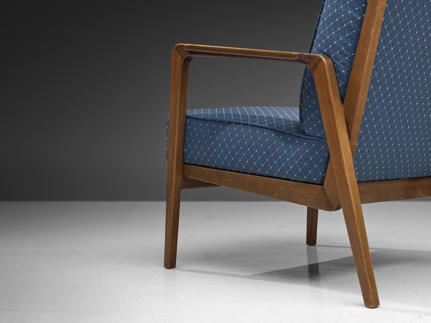 Emiel Veranneman 'La Chaise' Lounge Chair in Cherry & Blue Rhomboid Fabric