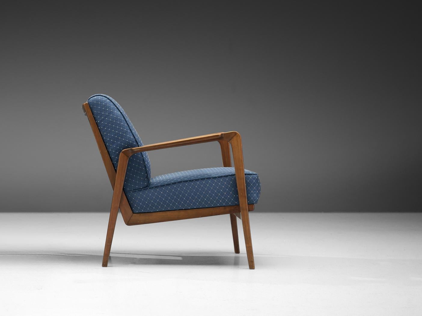 Emiel Veranneman 'La Chaise' Lounge Chair in Cherry & Blue Rhomboid Fabric