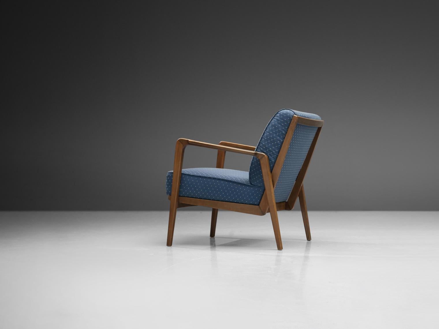 Emiel Veranneman 'La Chaise' Lounge Chair in Cherry & Blue Rhomboid Fabric