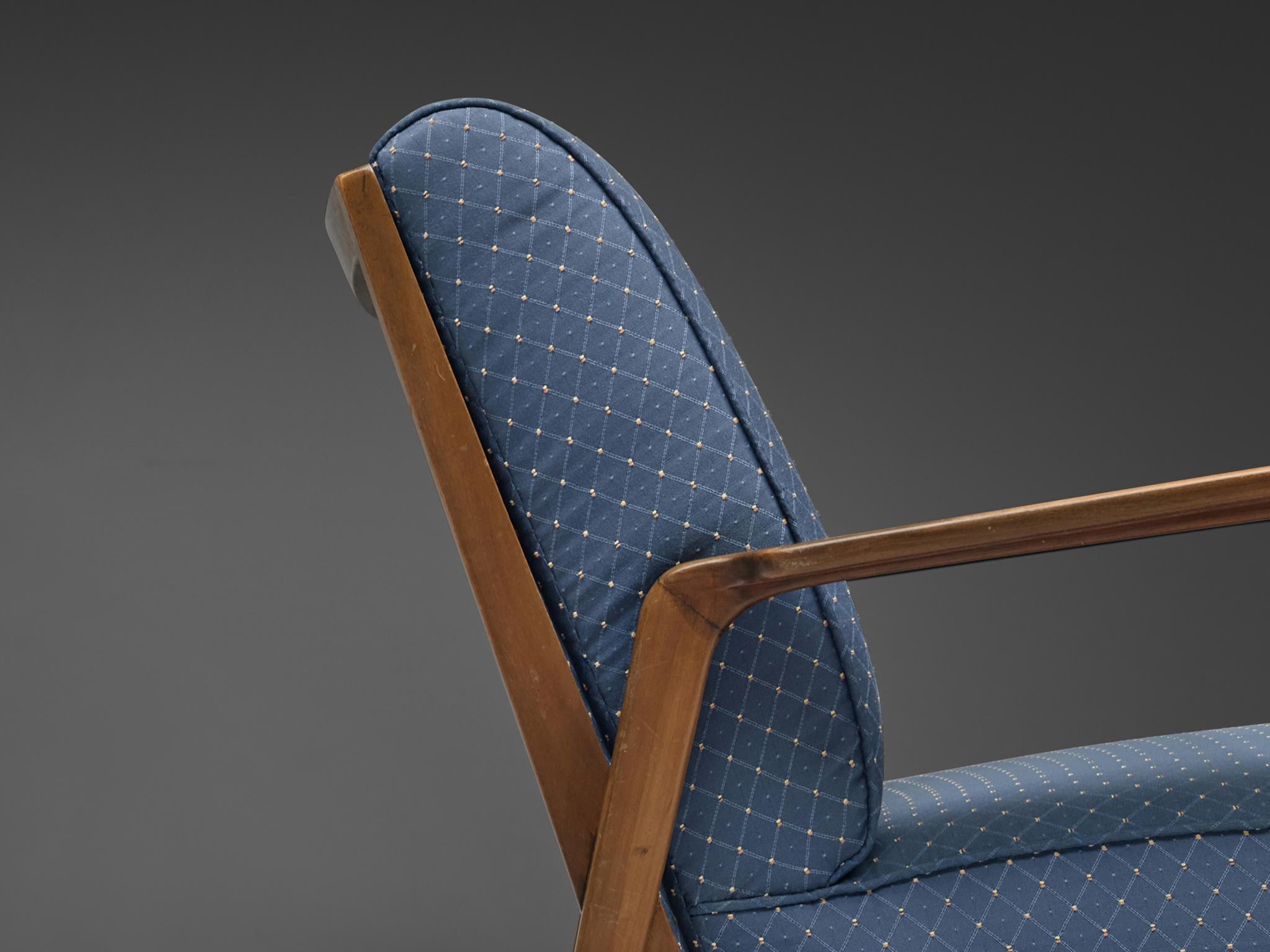 Emiel Veranneman 'La Chaise' Lounge Chair in Cherry & Blue Rhomboid Fabric