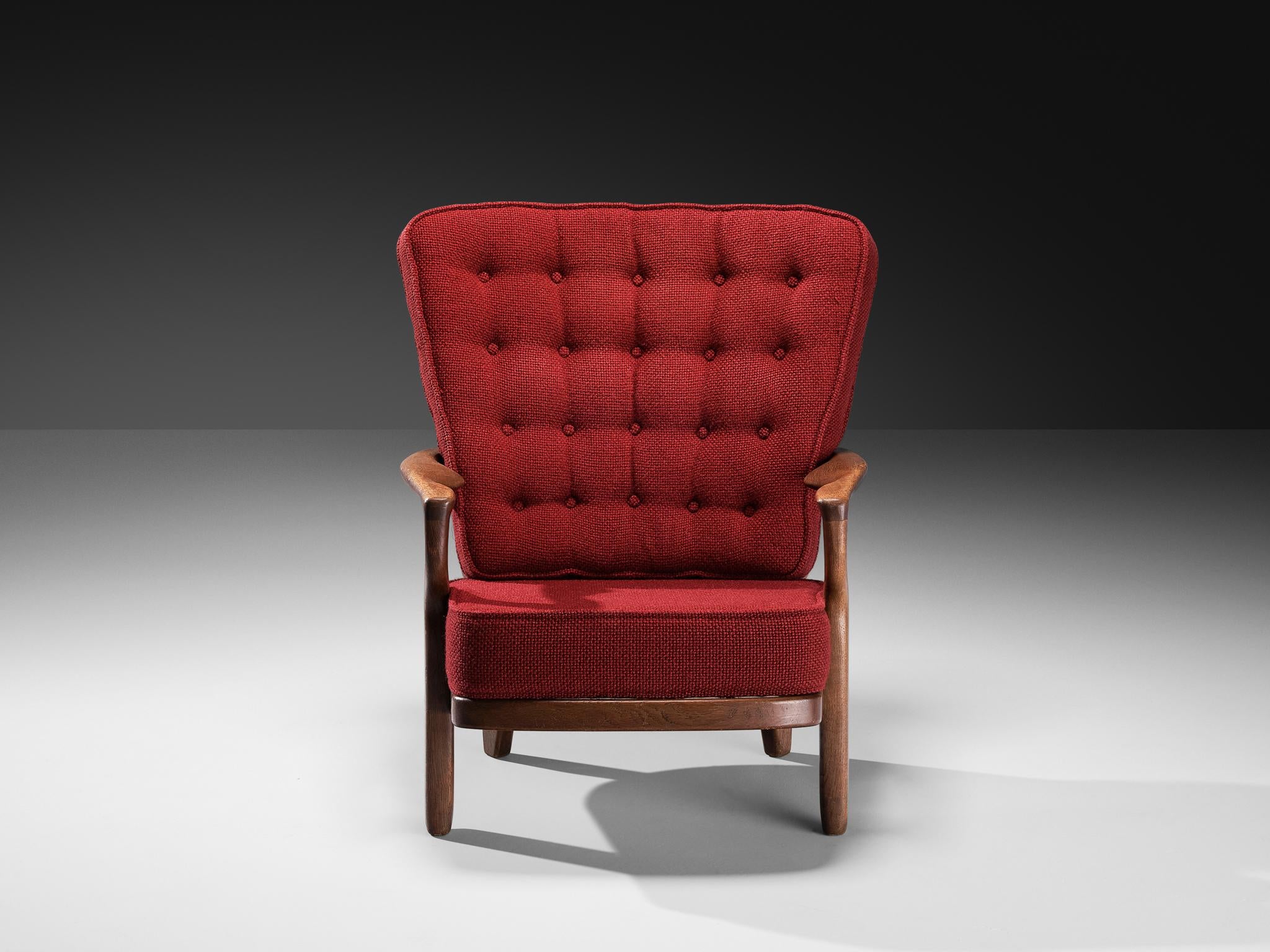 Guillerme Chambron 'Mid Repos' Lounge Chair in Oak and Red Upholstery