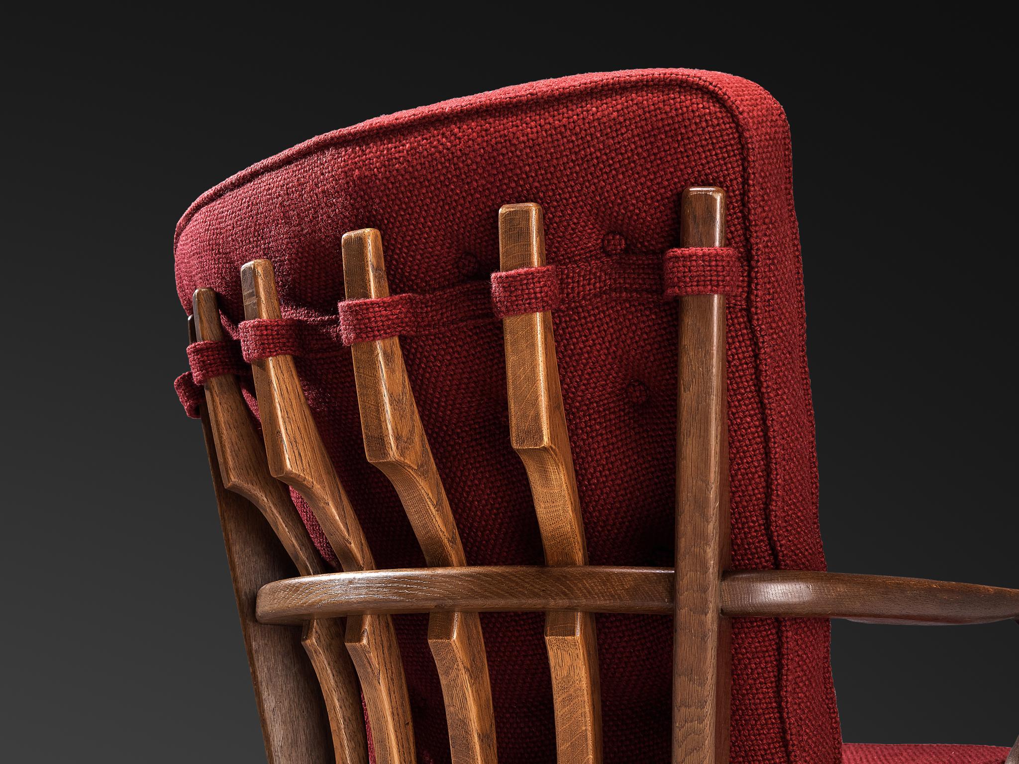 Guillerme Chambron 'Mid Repos' Lounge Chair in Oak and Red Upholstery