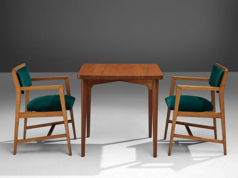 Set of Palle Suenson Side Table in Solid Teak with Edward Wormley Armchairs