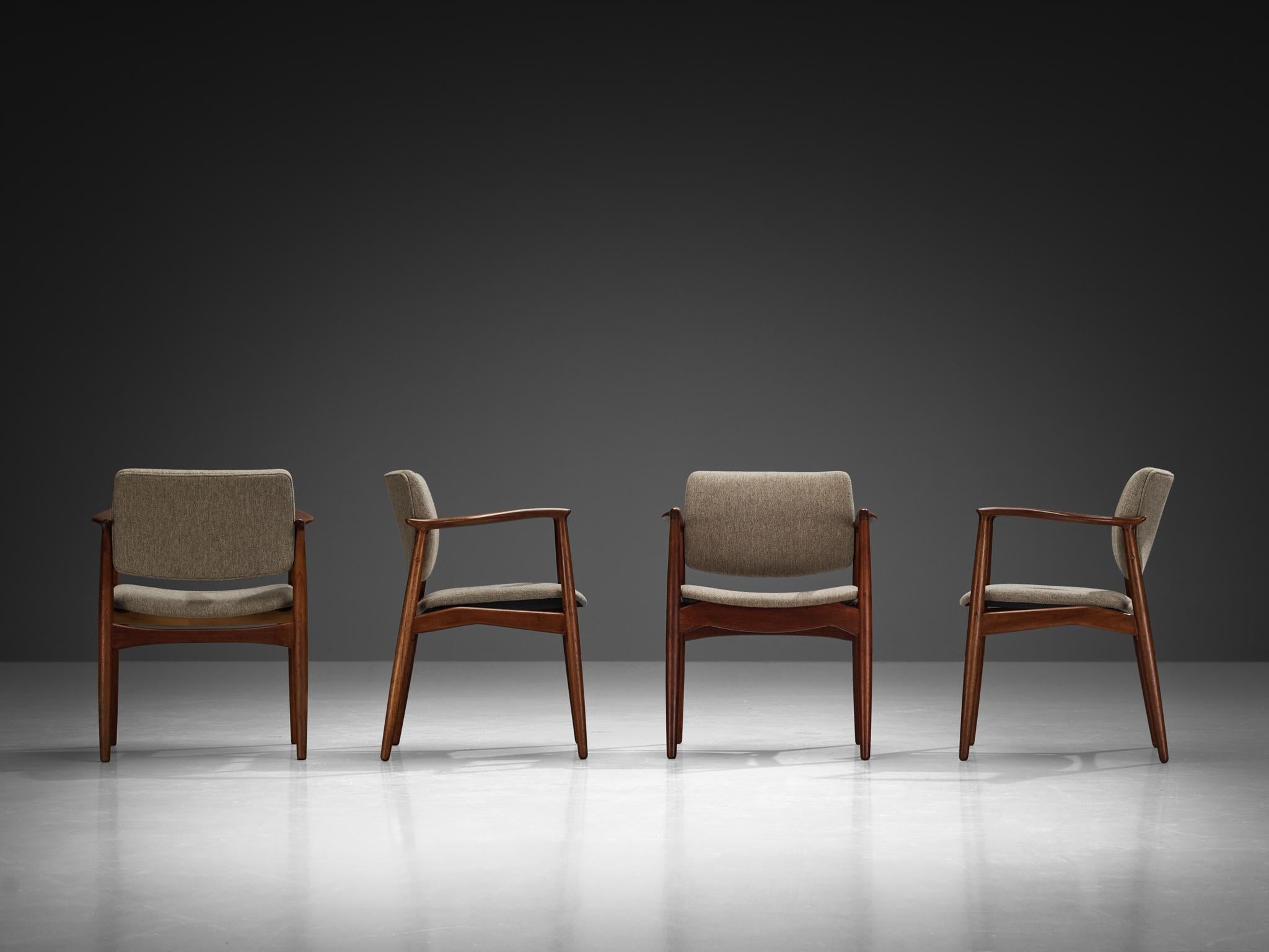 Erik Buch Set of Four Dining Chairs in Teak and Grey Upholstery