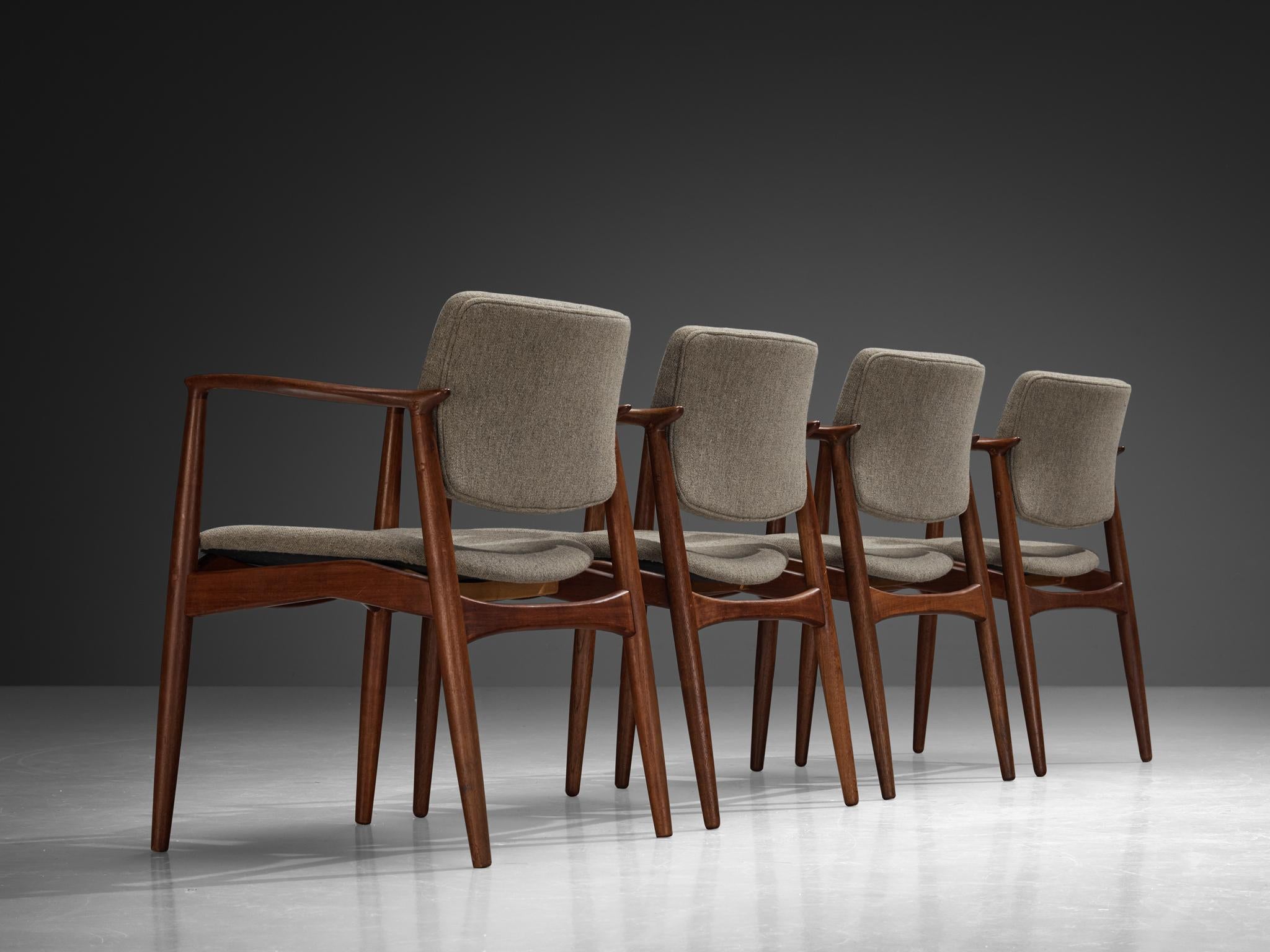 Erik Buch Set of Four Dining Chairs in Teak and Grey Upholstery