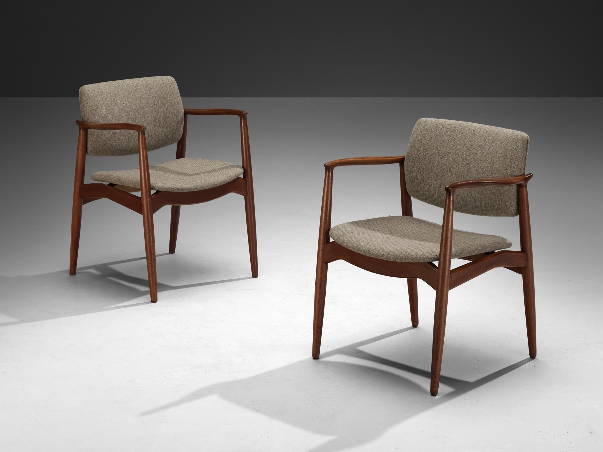 Erik Buch Set of Four Dining Chairs in Teak and Grey Upholstery