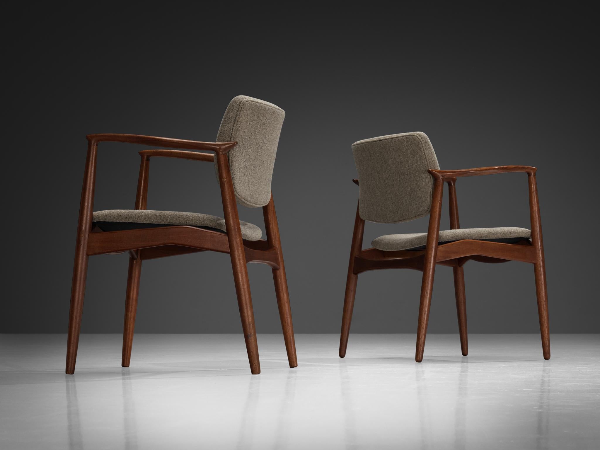 Erik Buch Set of Four Dining Chairs in Teak and Grey Upholstery