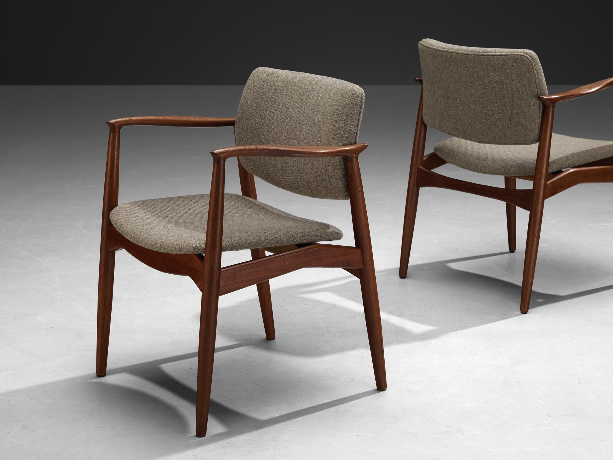 Erik Buch Set of Four Dining Chairs in Teak and Grey Upholstery