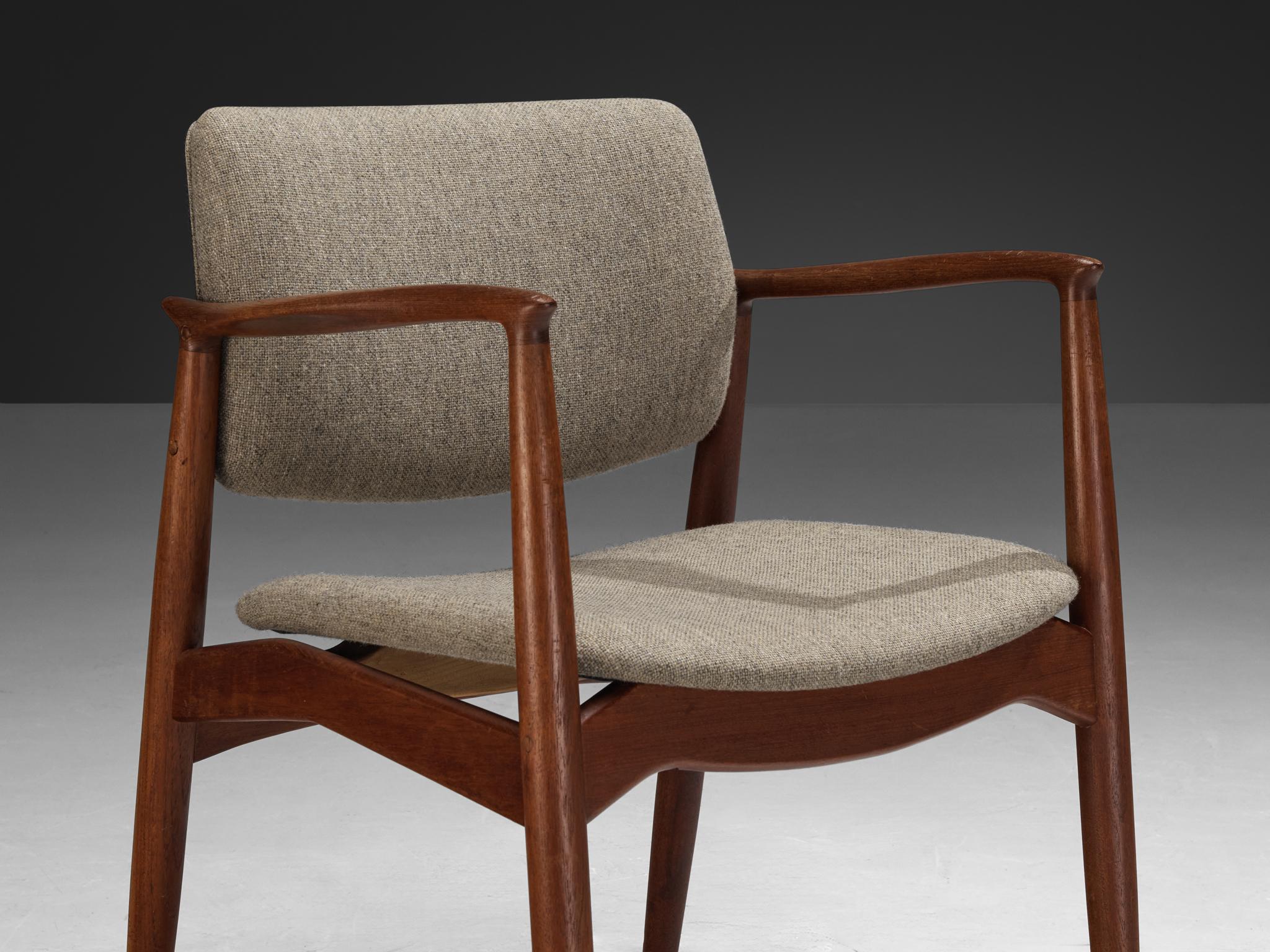 Erik Buch Set of Four Dining Chairs in Teak and Grey Upholstery