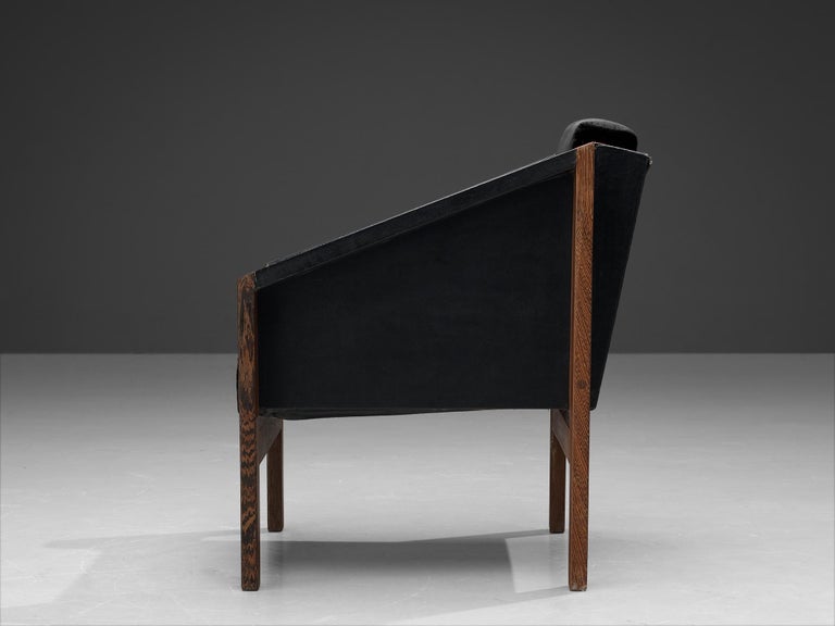 Geometric Armchair in Wengé and Black Leatherette