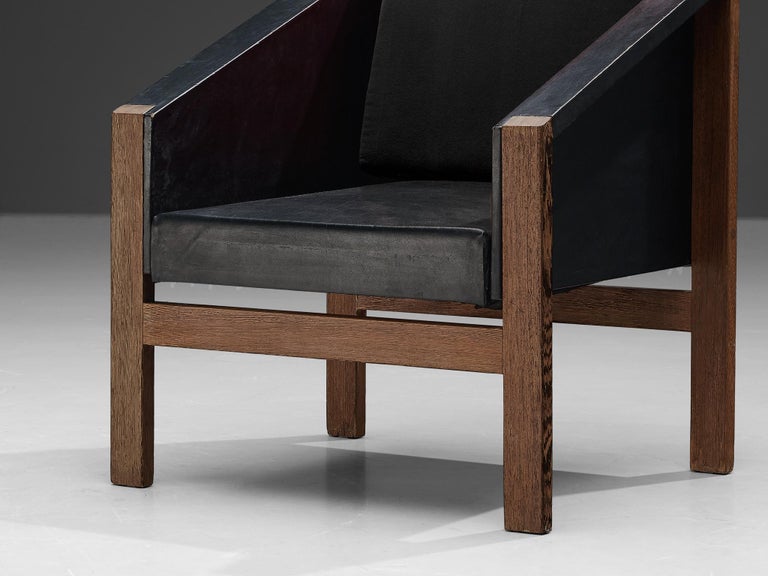 Geometric Armchair in Wengé and Black Leatherette