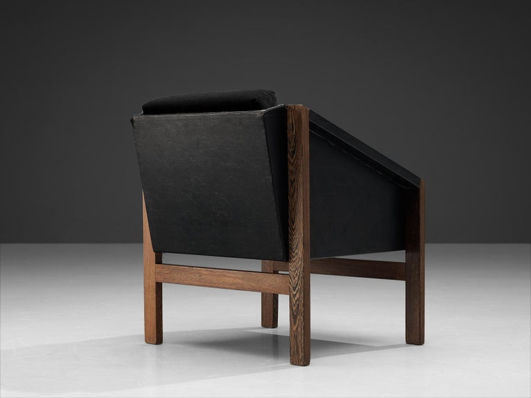 Geometric Armchair in Wengé and Black Leatherette