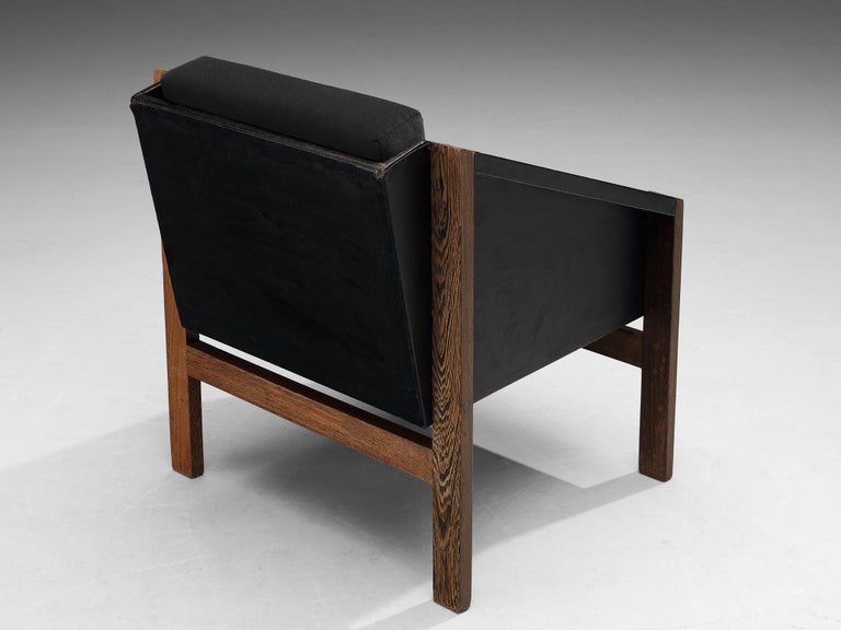 Geometric Armchair in Wengé and Black Leatherette