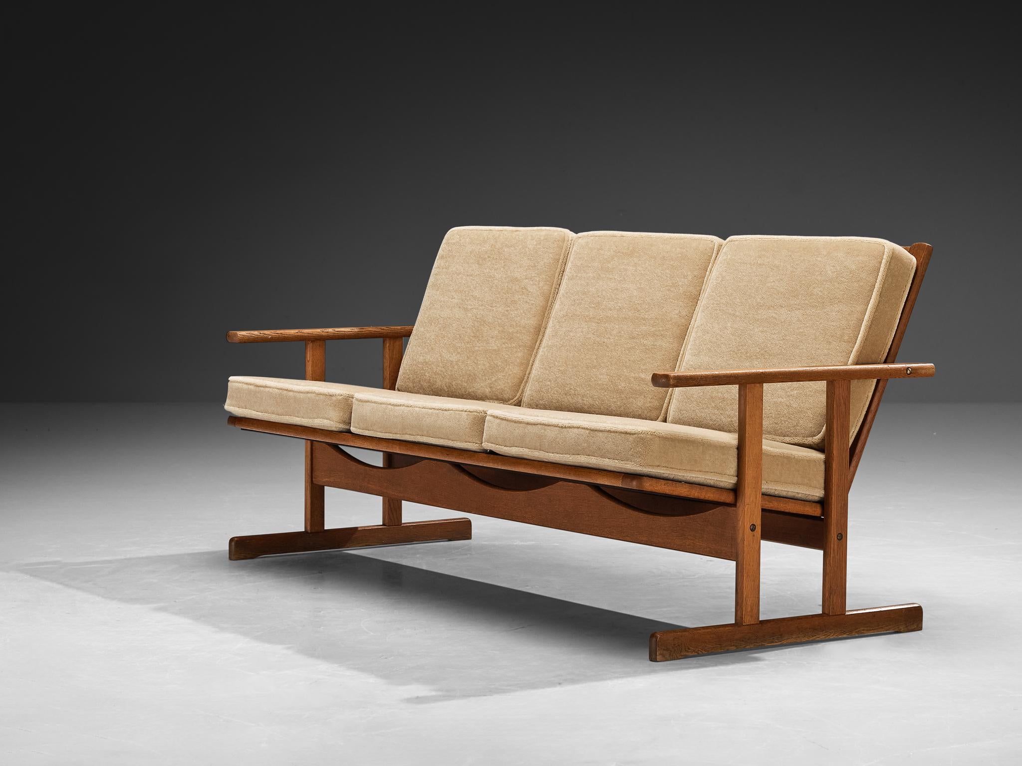 Danish FDB Møbler Three-Seat Sofa in Solid Oak and Beige Soft Upholstery