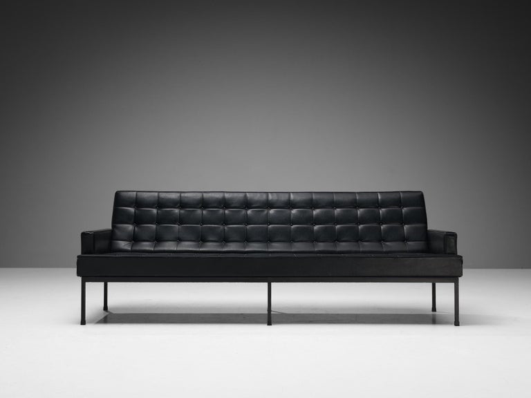 Modern European Sofa in Black Upholstery and Metal