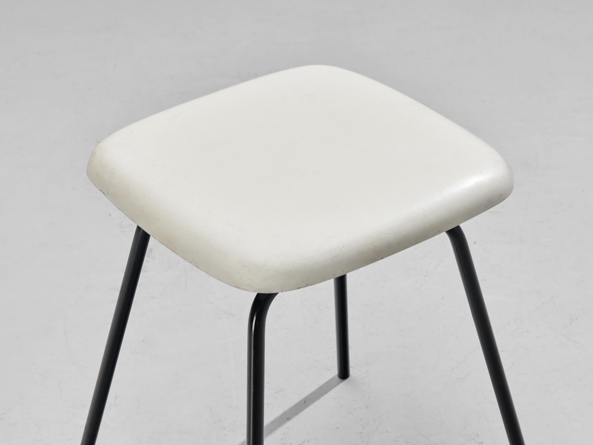 Modern Stools in White Fiberglass and Black Coated Steel