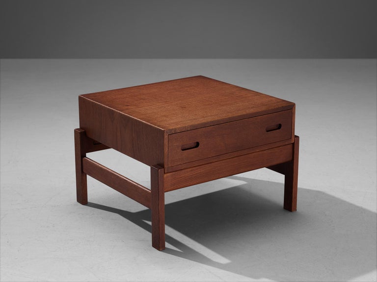 Danish Square Side Table with Drawer in Teak