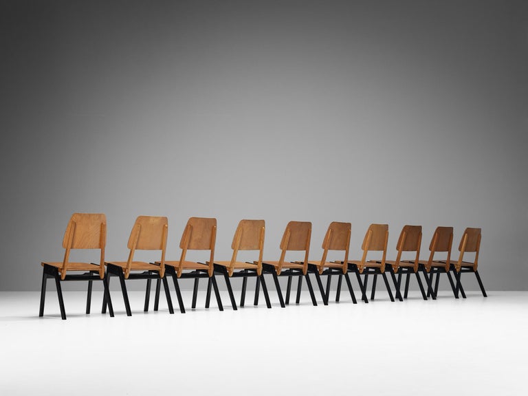 Large Set of Roland Rainer Dining Chairs in Wood