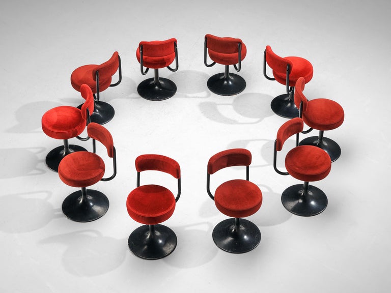 Börje Johanson for Johanson Design Set of Swivel Chairs in Red Velvet