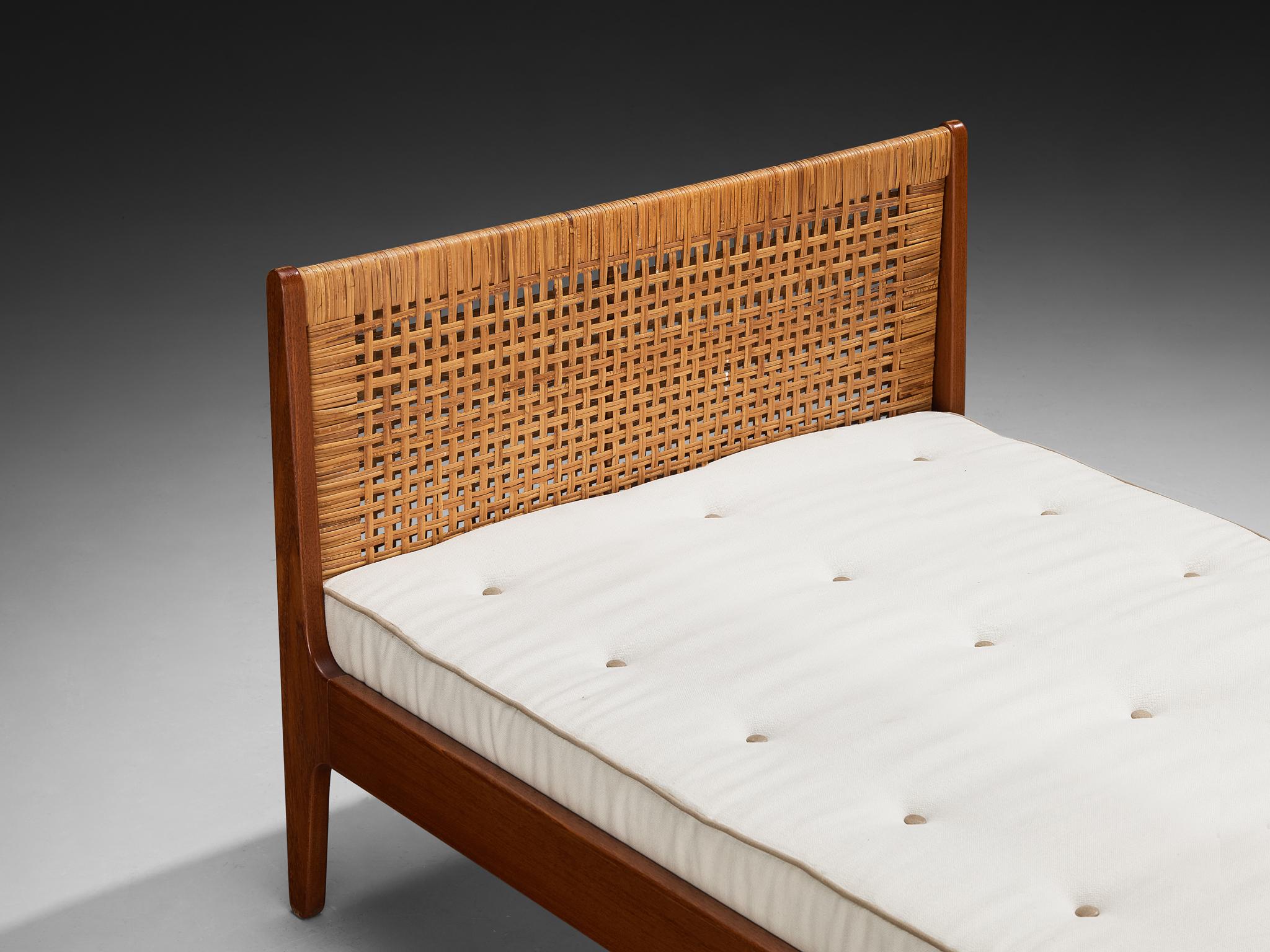 Rare Poul M. Volther Single Bed in Teak and Cane 1950s