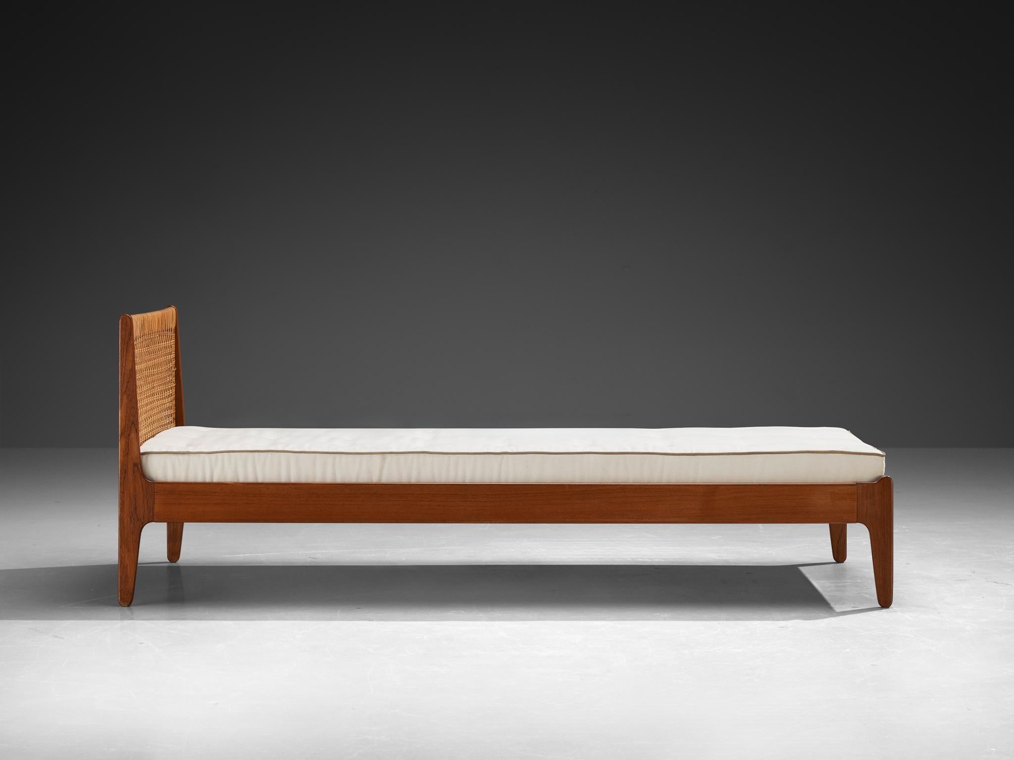 Rare Poul M. Volther Single Bed in Teak and Cane 1950s