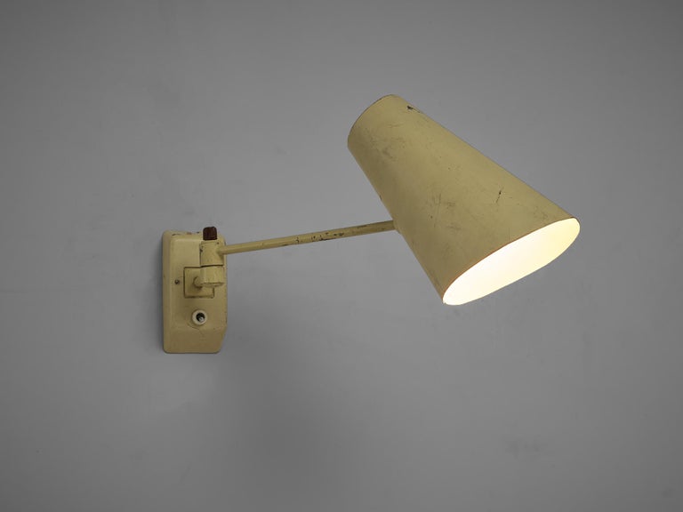 Set of Four Wall Lights in Pale Yellow Lacquered Metal