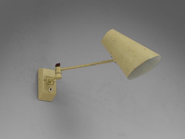 Set of Four Wall Lights in Pale Yellow Lacquered Metal