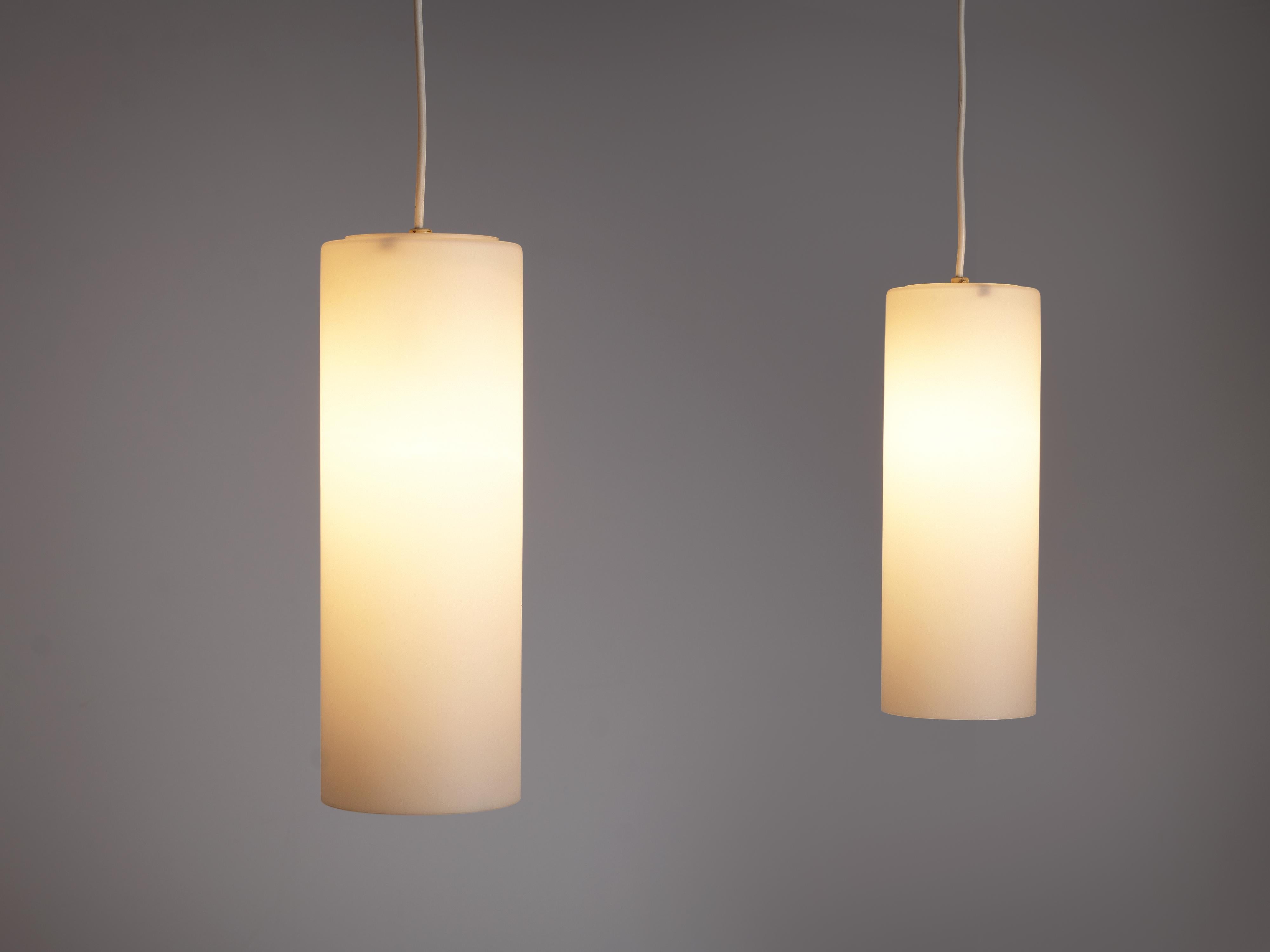 Cylindrical Pendant Lamps in Matted Glass