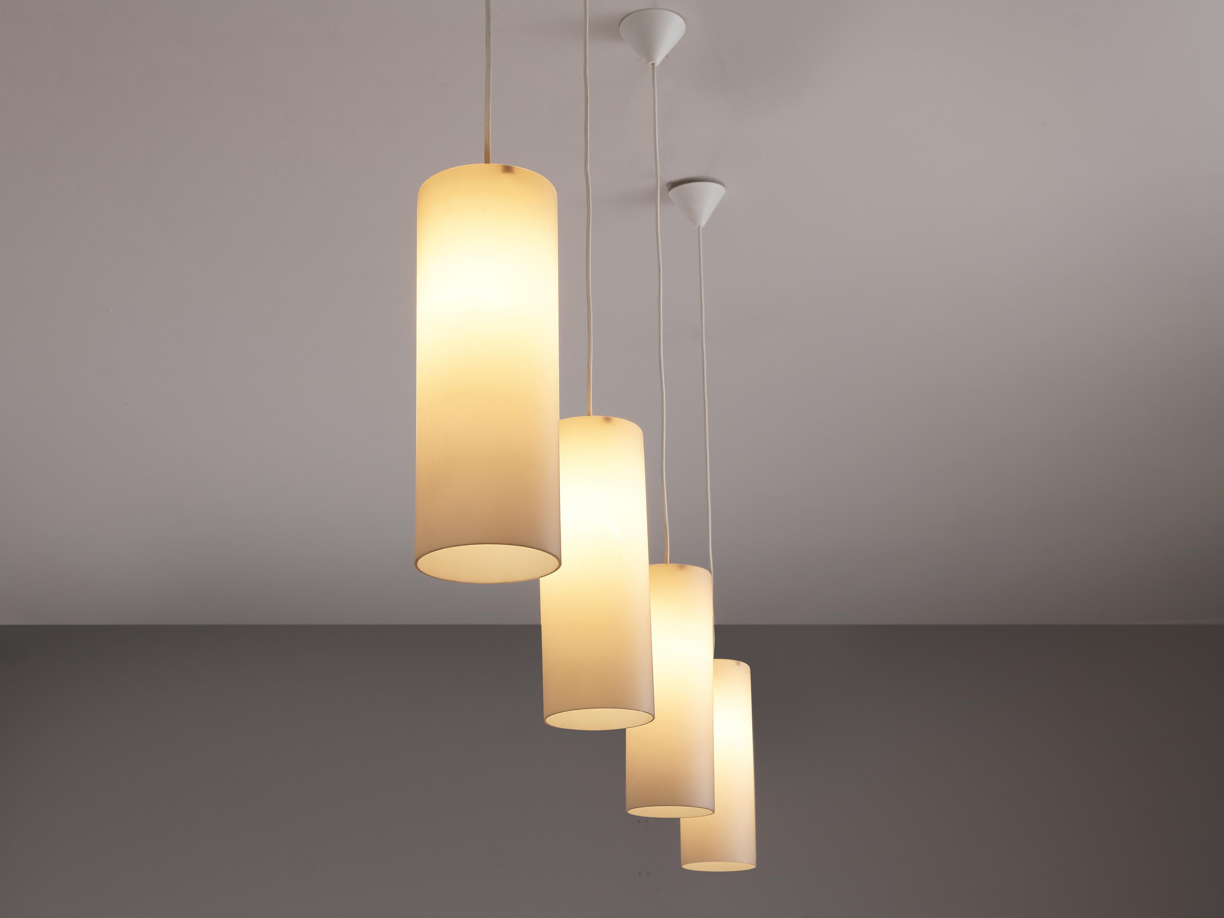 Cylindrical Pendant Lamps in Matted Glass