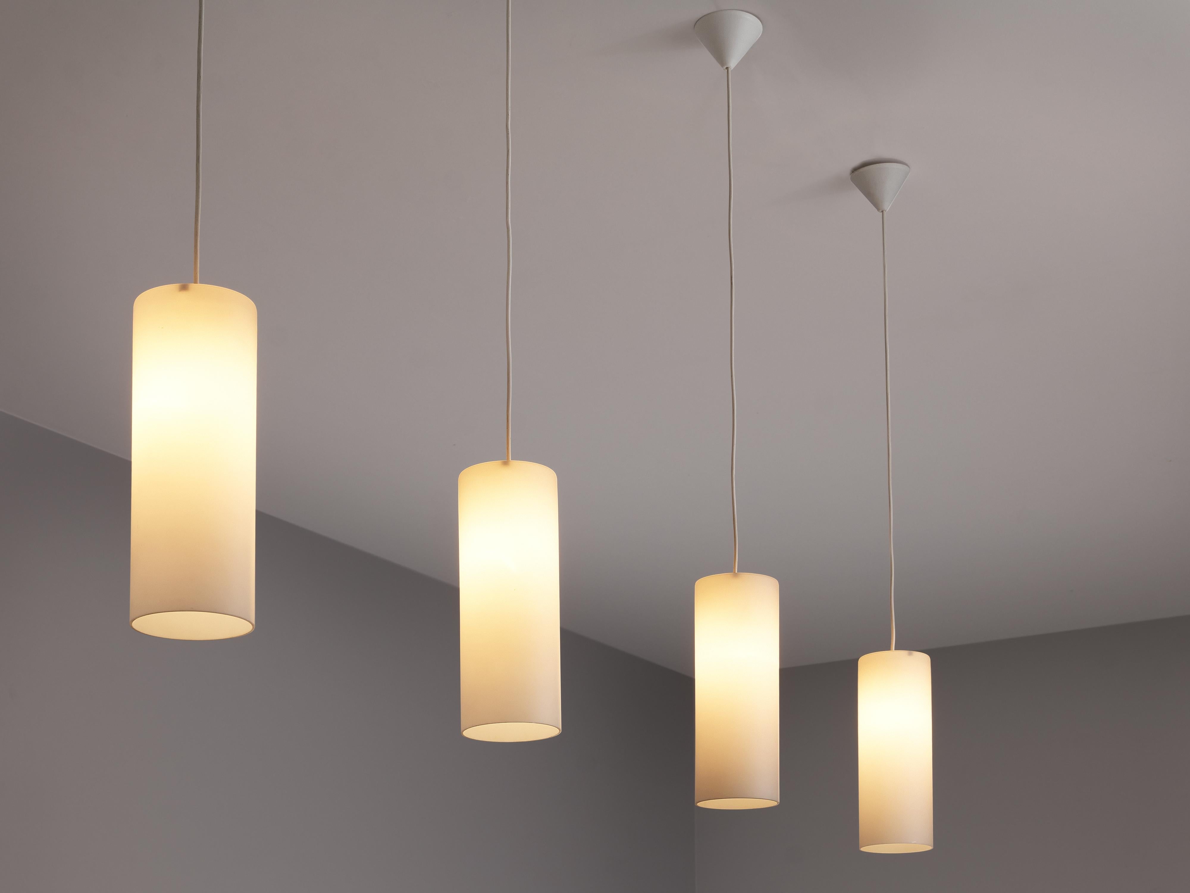 Cylindrical Pendant Lamps in Matted Glass