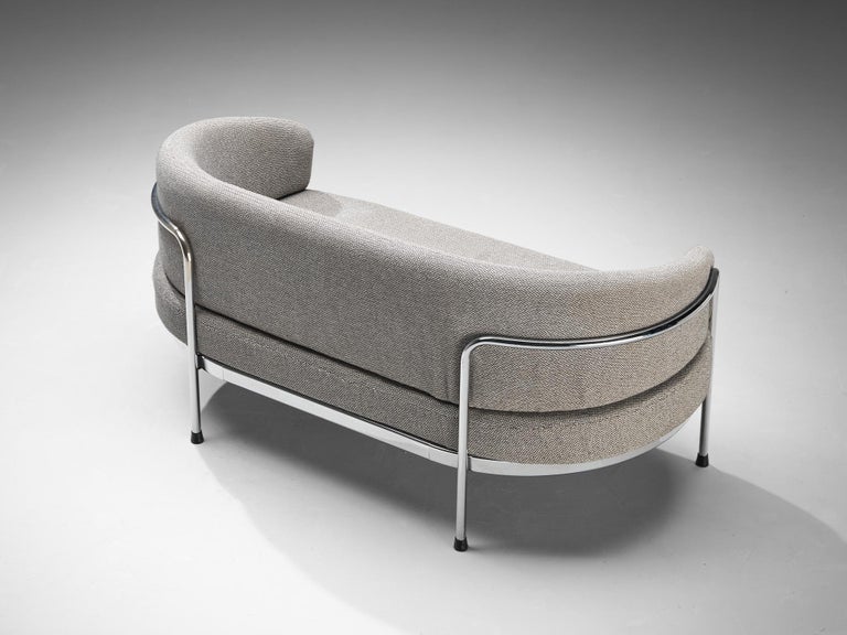 Hans Ell for 't Spectrum Settee in Chrome and Grey Upholstery