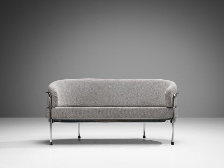 Hans Ell for 't Spectrum Settee in Chrome and Grey Upholstery